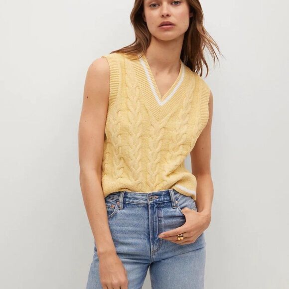 Mango Sweaters - Mango Cable Knit Vest Sweater Sleeveless